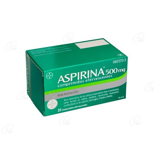 ASPIRINA 500 mg COMPRIMIDOS EFERVESCENTES, 20 comprimidos