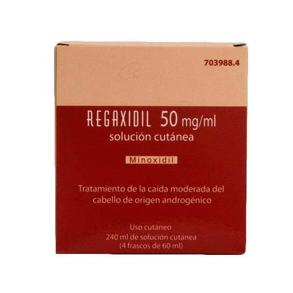 REGAXIDIL 50 mg/ml SOLUCION CUTANEA, 4 frascos de 60 ml